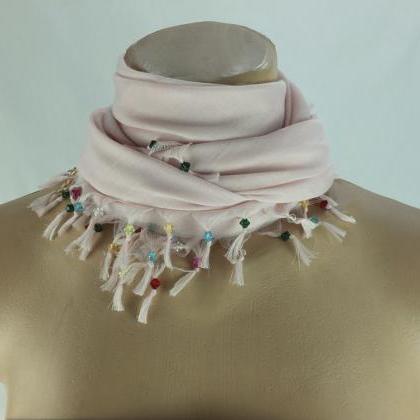 Pale pink scarf with cyrstal beads,..