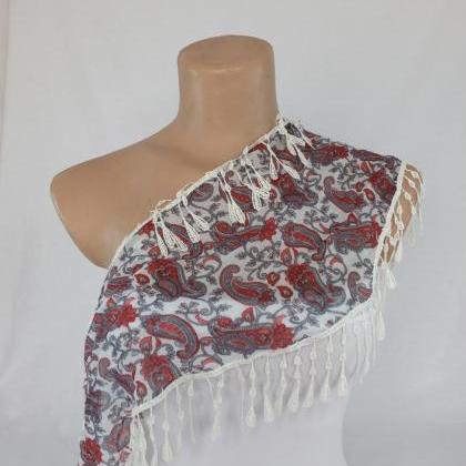 Paisley Scarf, Fringed Scarf, Cotton Scarf, Cowl..