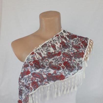 Paisley Scarf, Fringed Scarf, Cotton Scarf, Cowl..