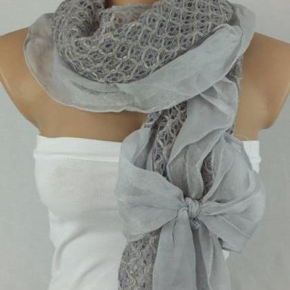 Gray Scarf Shawl, Bow Tie Scarf,knit Fabric And..