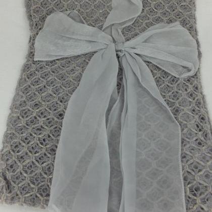 Gray Scarf Shawl, Bow Tie Scarf,knit Fabric And..