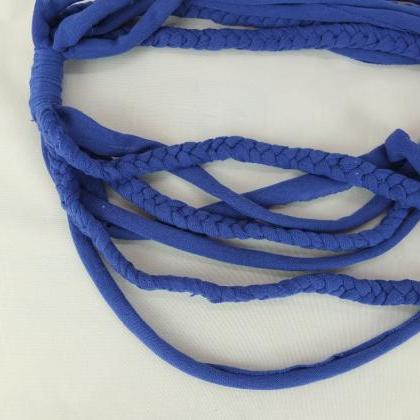 Dark Blue Infinity Scarf, Braided Scarf, Fabric..