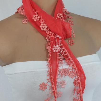 Pink-salmon cotton scarf, woman fas..