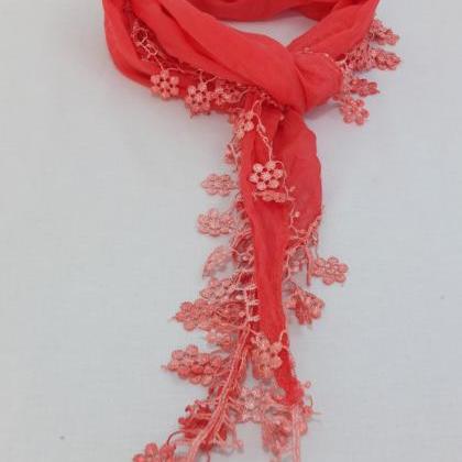 Pink-salmon cotton scarf, woman fas..