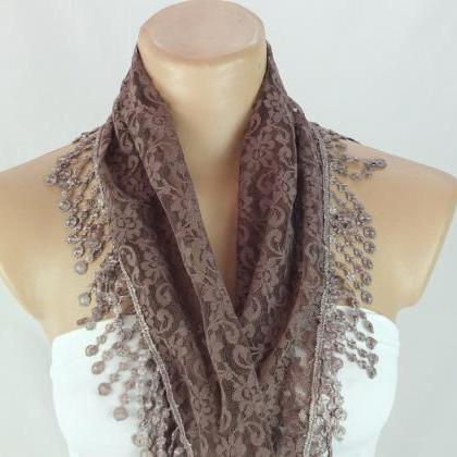 Light brown lace scarf , black cowl..