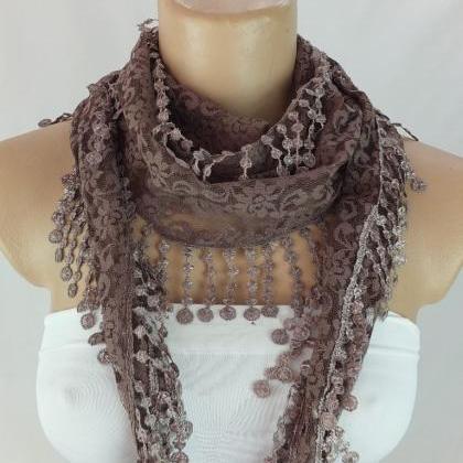 Light brown lace scarf , black cowl..