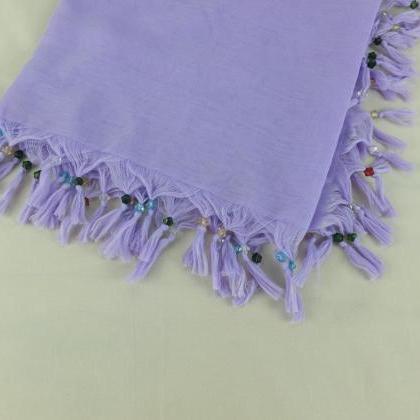 Lilac Scarf With Cyrstal Beads, Square Head..