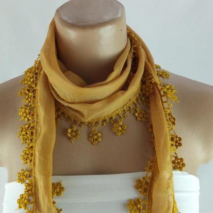 Ochre Yellow Scarf, Fringed Cotton Scarf , Cowl..