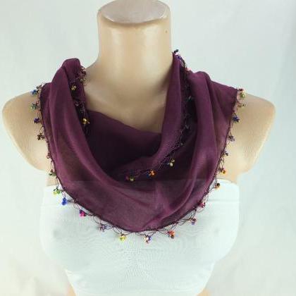 Aubergine Color Scarf, Cotton Scarf,cowl With..