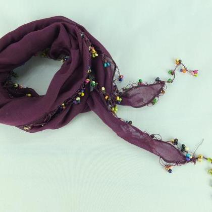 Aubergine Color Scarf, Cotton Scarf,cowl With..