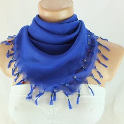 Dark blue scarf with cyrstal beads,..