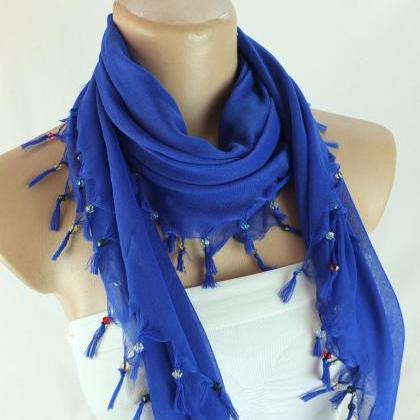 Dark blue scarf with cyrstal beads,..