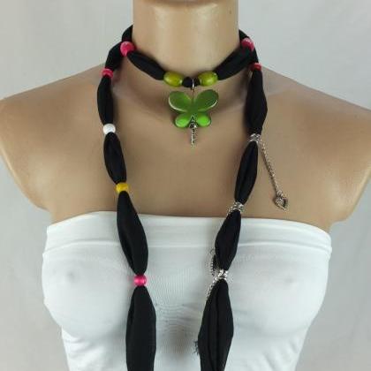 Black Scarf Necklace ,beaded Necklace, Lariat..