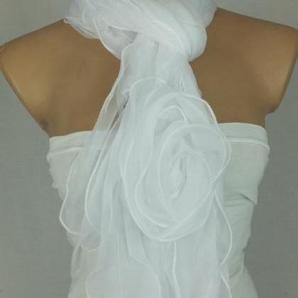 White bridal scarf,3d rose scarf sh..