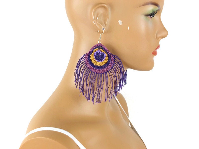 Peacock Earrings Crochet Earrings | Fashion Colorful Earrings Set | Bohemian Earrings For Women | Art Of Thread Earrings | Earrings For Teen