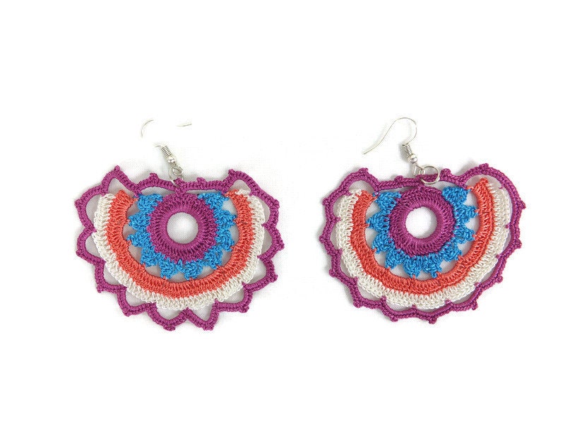 CHIC HOOP EARRING - Tribal Earrings - Crochet Jewelry - Statement Earring - Boho Colorful Hippie Jewelry - Trendy Earring Gift For Wife