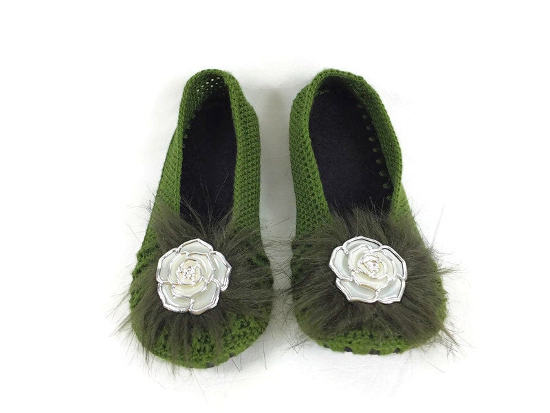 Anti-sleep Proof - Wool Shoe - Handknitted Bootie - Gift For Christmas - Floral Socks - House Slipper - Crochet Women Slipper - Warm Slipper