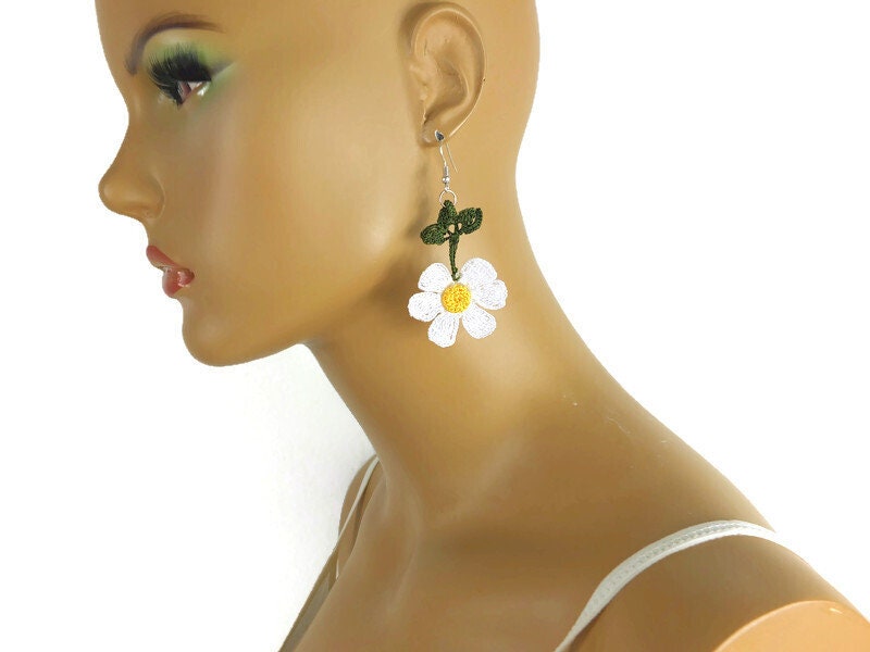 Crochet Earrings Daisy Earrings Crochet Flower Earrings Fashion Earrings Dangle Earrings Floral Earrings Handmade Earrings Gifts For Her