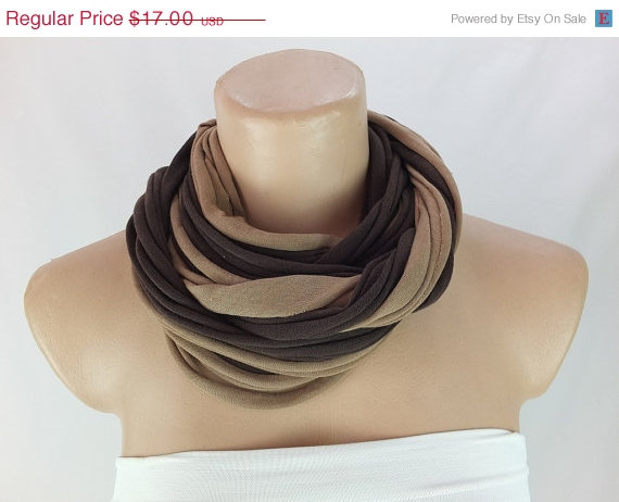 Brown And Taupe Infinity Scarf, Long Ring Scarf, Fabric Necklace, Scarf Necklace, Gift Ideas For Her , Chunky Tshirt Scarf