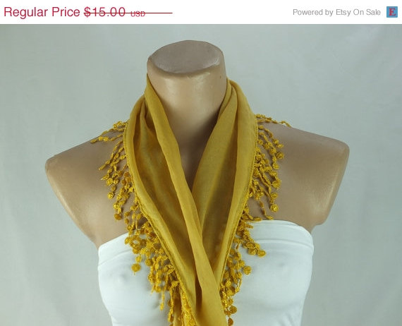 Mustard yellow scarf, fashion scarf, cotton scarf, cowl with polyester trim,neckwarmer, scarf necklace, foulard,scarflette,