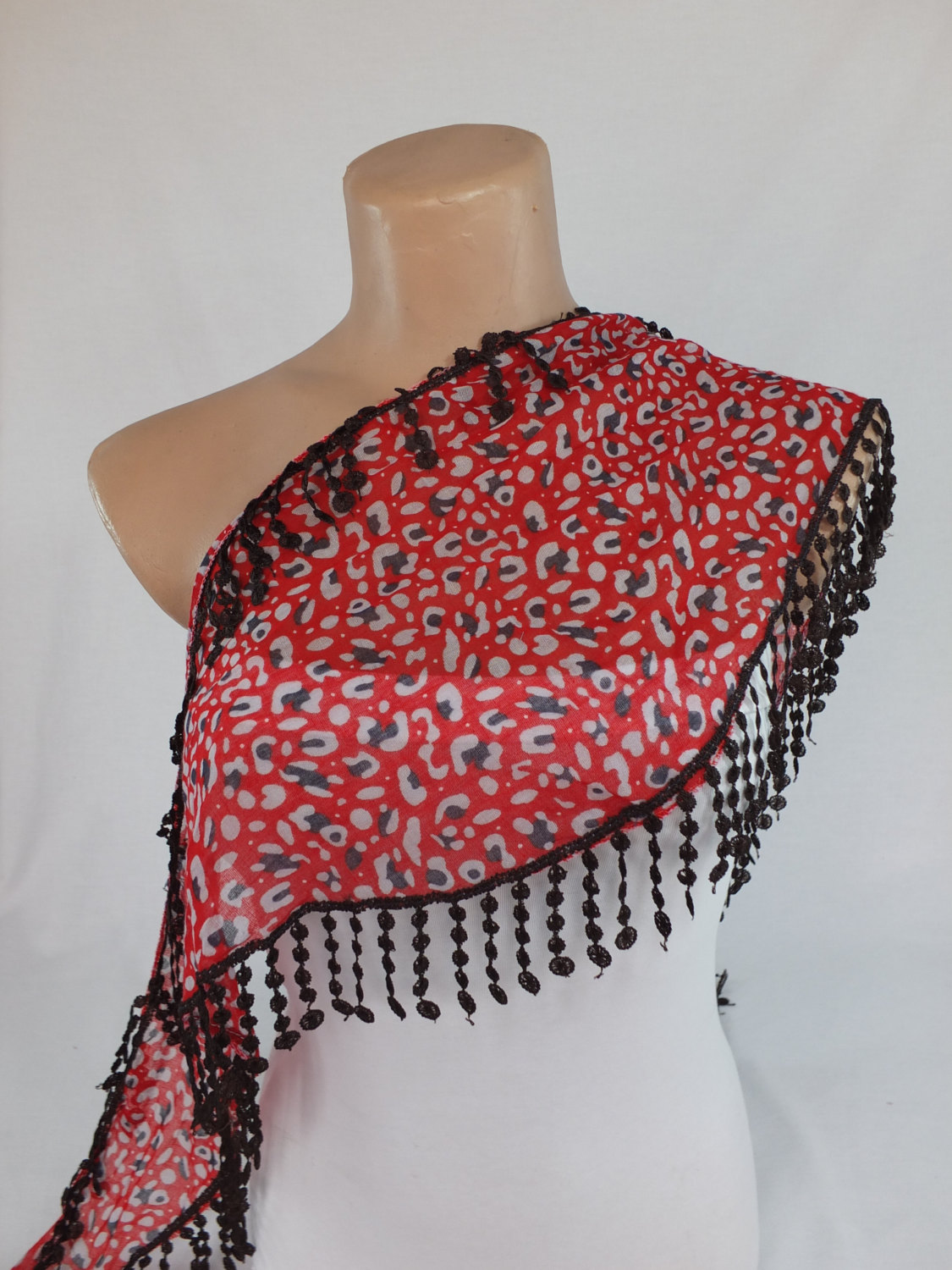 Red scarf, multicolor scarf, cotton scarf, cowl with polyester trim,summer scarf,scarf necklace, foulard,scarflette,