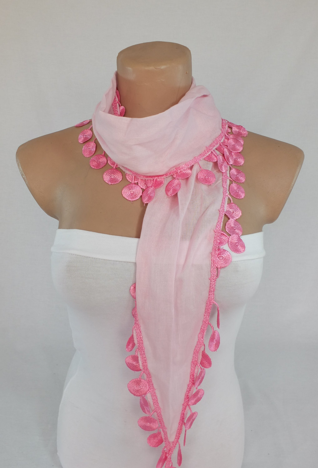 Light Pink Cotton Scarf, Yellow-orange Fashion Scarf, Cowl With Lace Flower Trim,women Accessory,neckwarmer Foulard