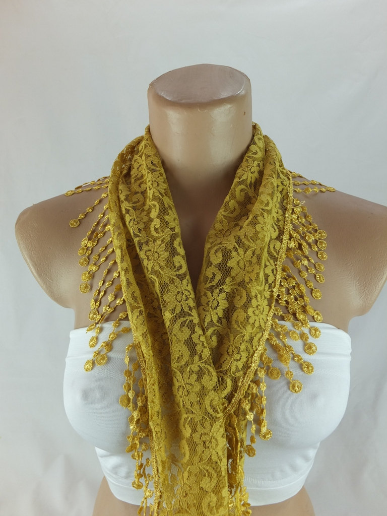 Mustard Yellow Lace Scarf , Cowl With Lace Trim,summer Scarf, Neck Scarf, Foulard,scarflette,bandana, Pink Scarf, Gift Ideas For Her