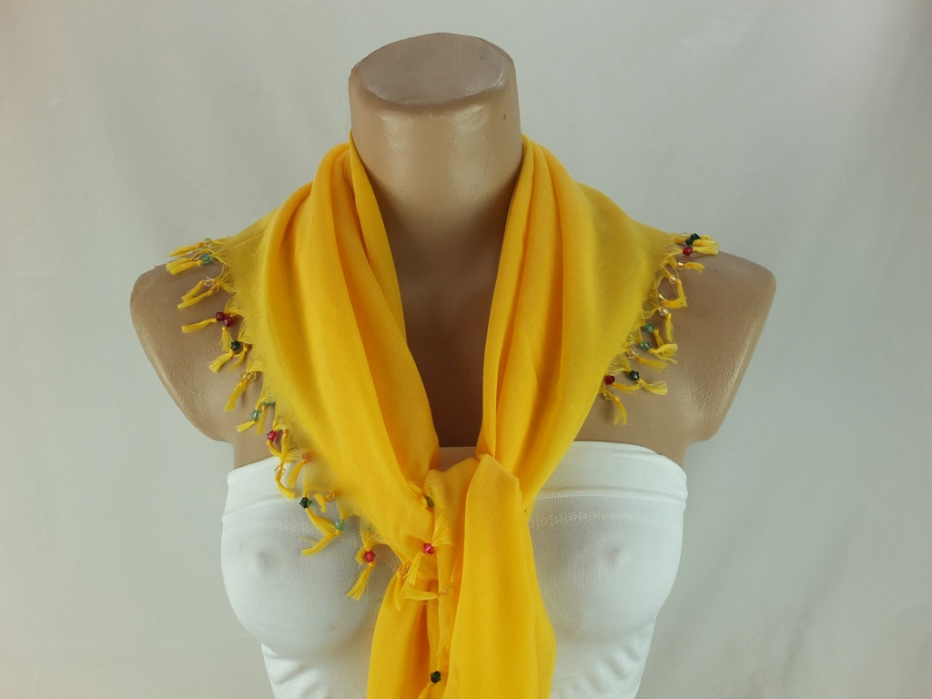 Dark Yellow Scarf With Cyrstal Beads, Square Head Scarf,traditional Turkish Scarf Shawl, Fabric Shawl, Christmas Gift For Her,