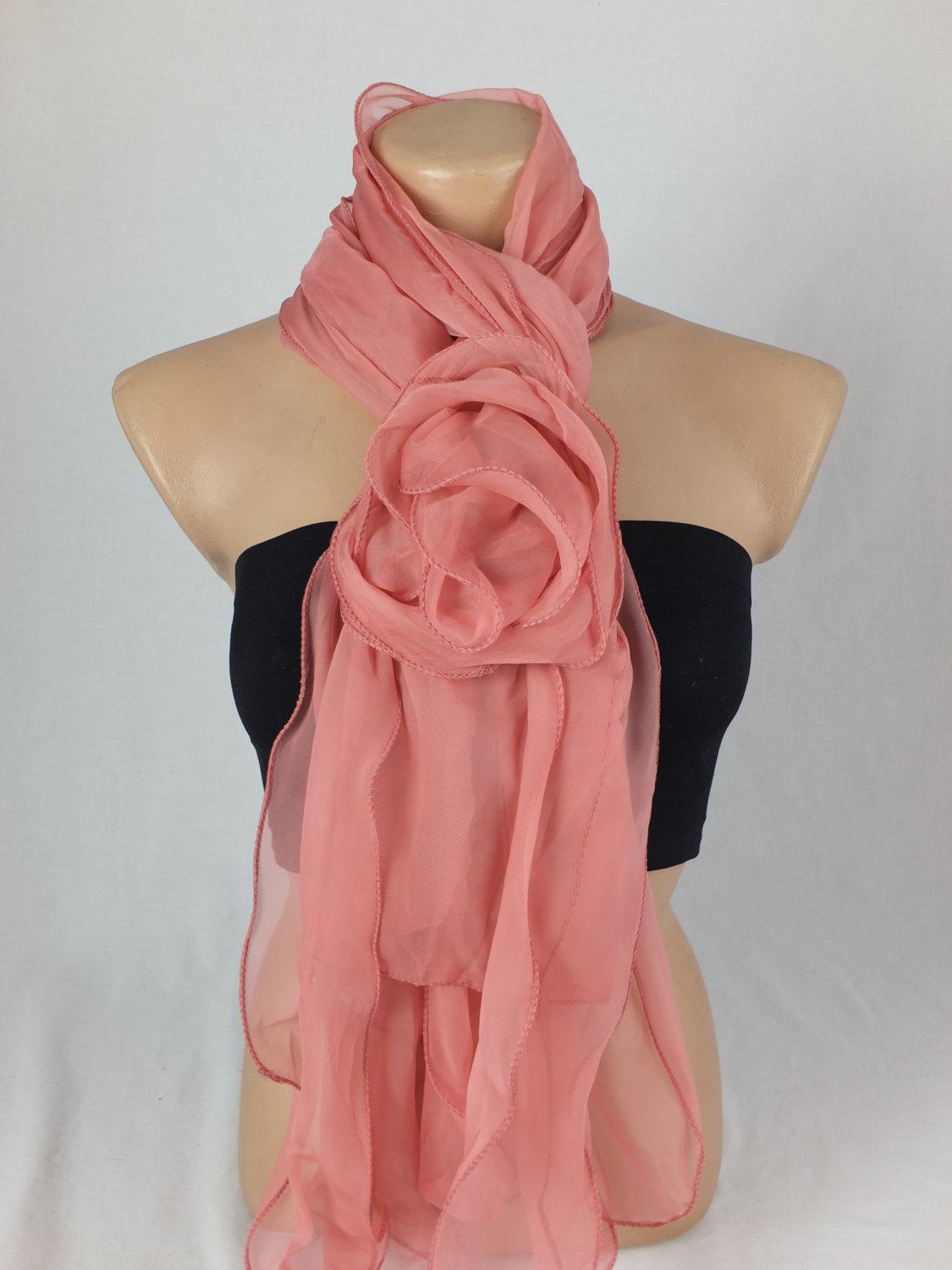 Salmon Scarf Shawl ,pinky 3d Rose Scarf Shawl, Ruffled Woman Scarf, Christmas Gift, Gift For Her