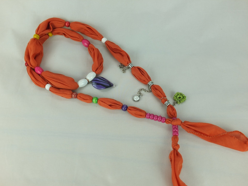 Burnt Orange Scarf Necklace ,beaded Necklace, Lariat Necklace, Womens Necktie, Fabric Necklace, Fabric Belt, Gift For Her