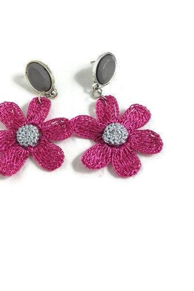 Fuchsia Crochet Earrings Daisy Earrings Crochet Flower Earrings Fashion Earrings Dangle Earrings Floral Earrings Handmade Earrings