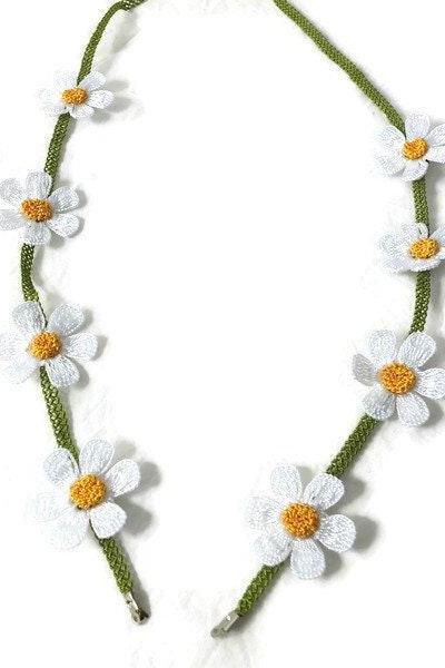 White Daisy Flowers Crochet Green Eye Glass Chain, Eye Glass Cord Women Eye Glass Necklace , Grandma Crochet Lanyard