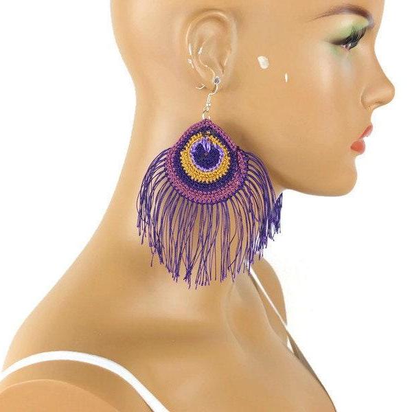 Peacock Earrings Crochet Earrings | Fashion Colorful Earrings Set | Bohemian Earrings for Women | Art of Thread Earrings | Earrings for Teen
